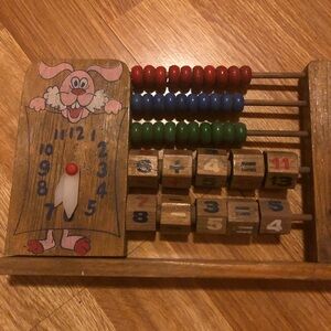 Vintage Wooden Abacus with Math Blocks